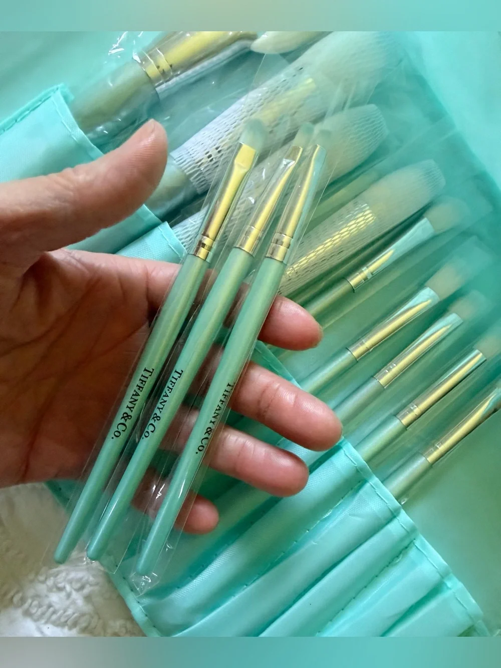 Set of 12 Tiffany & Co Fashion Makeup Brushes NEW in Branded Iridescent Box